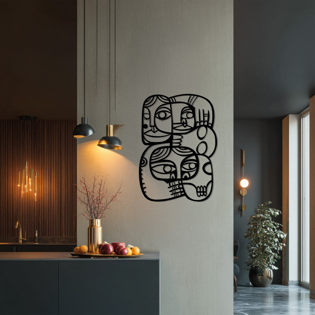 Abstract Faces Connection – Modern Cubist Metal Wall Art