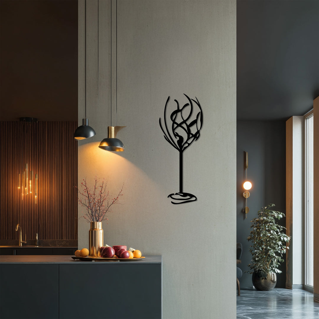 Abstract Wine Glass – Modern Metal Wall Art