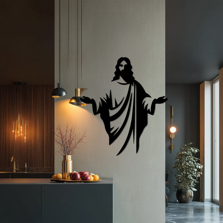 Minimalist spiritual metal wall decor in golden tones