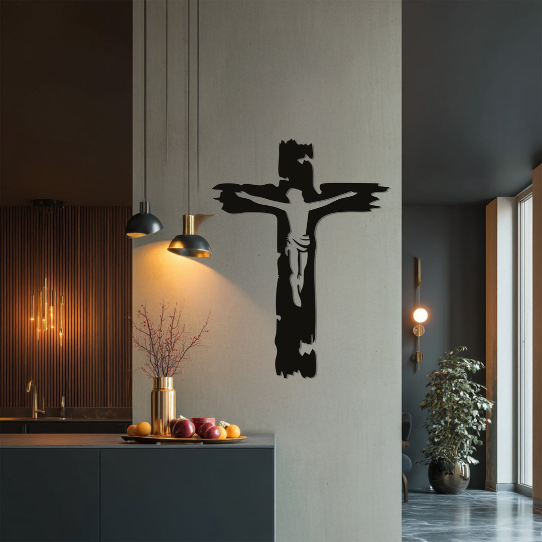 Jesus on Cross Metal Wall Art – Christian Crucifix Decor