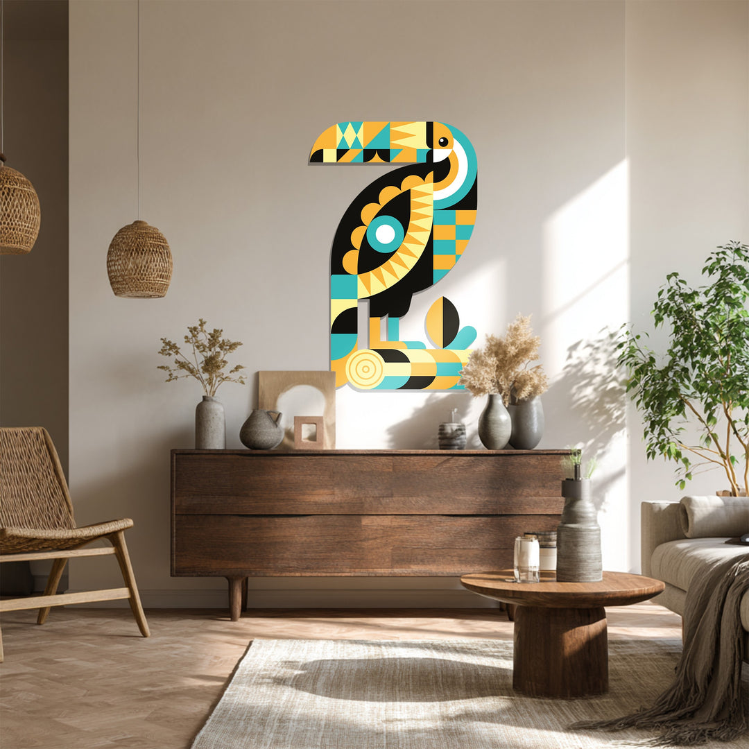 Geometric Toucan Metal Wall Art – Modern Tropical Decor