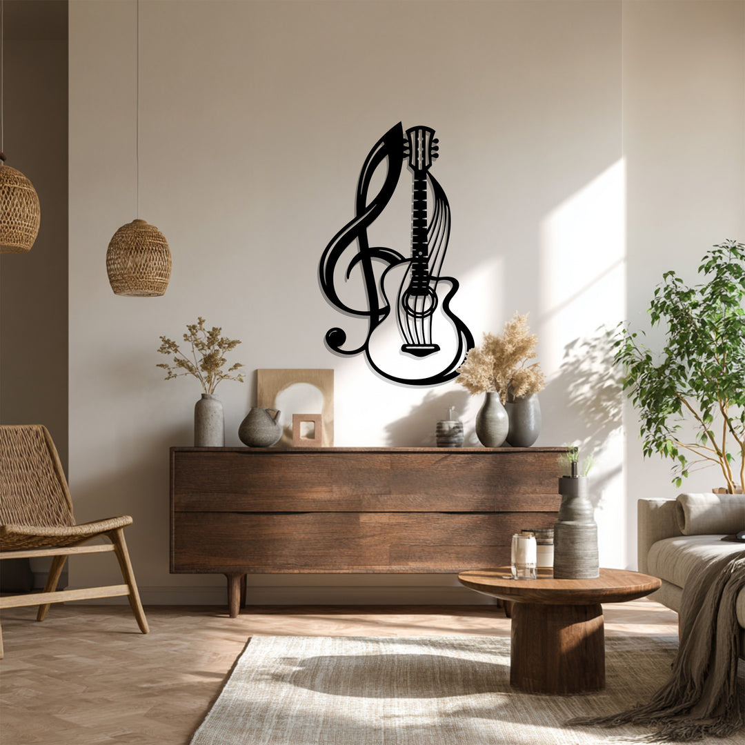 أوتار هارموني - غيتار ونوتة موسيقية فن جداري معدني