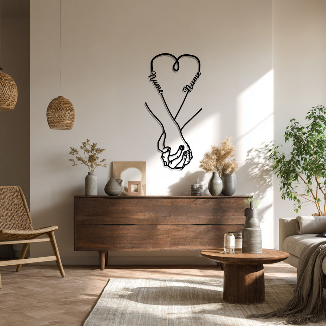 Custom Holding Hands Heart Metal Wall Art – Personalized Names
