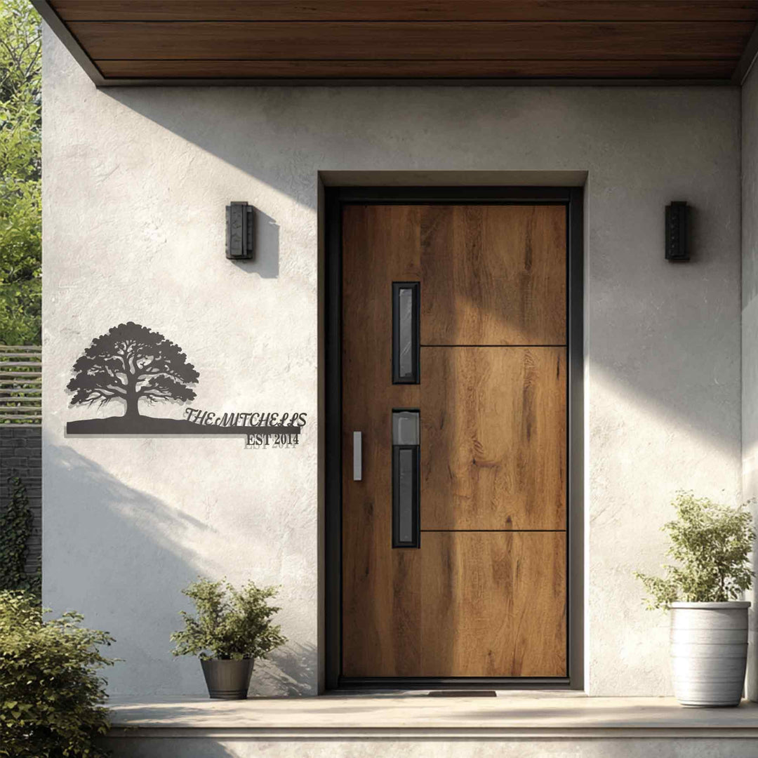 Metal family name sign with established year