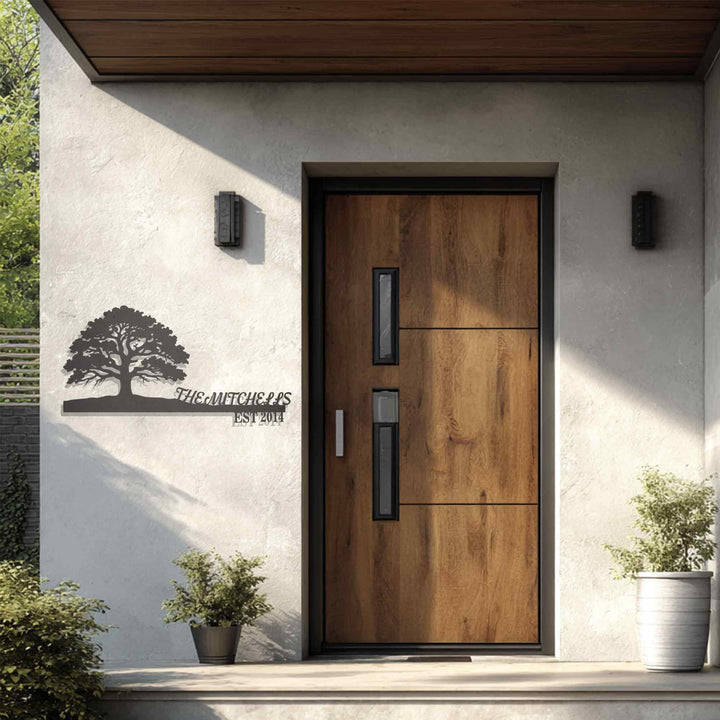 Metal family name sign with established year