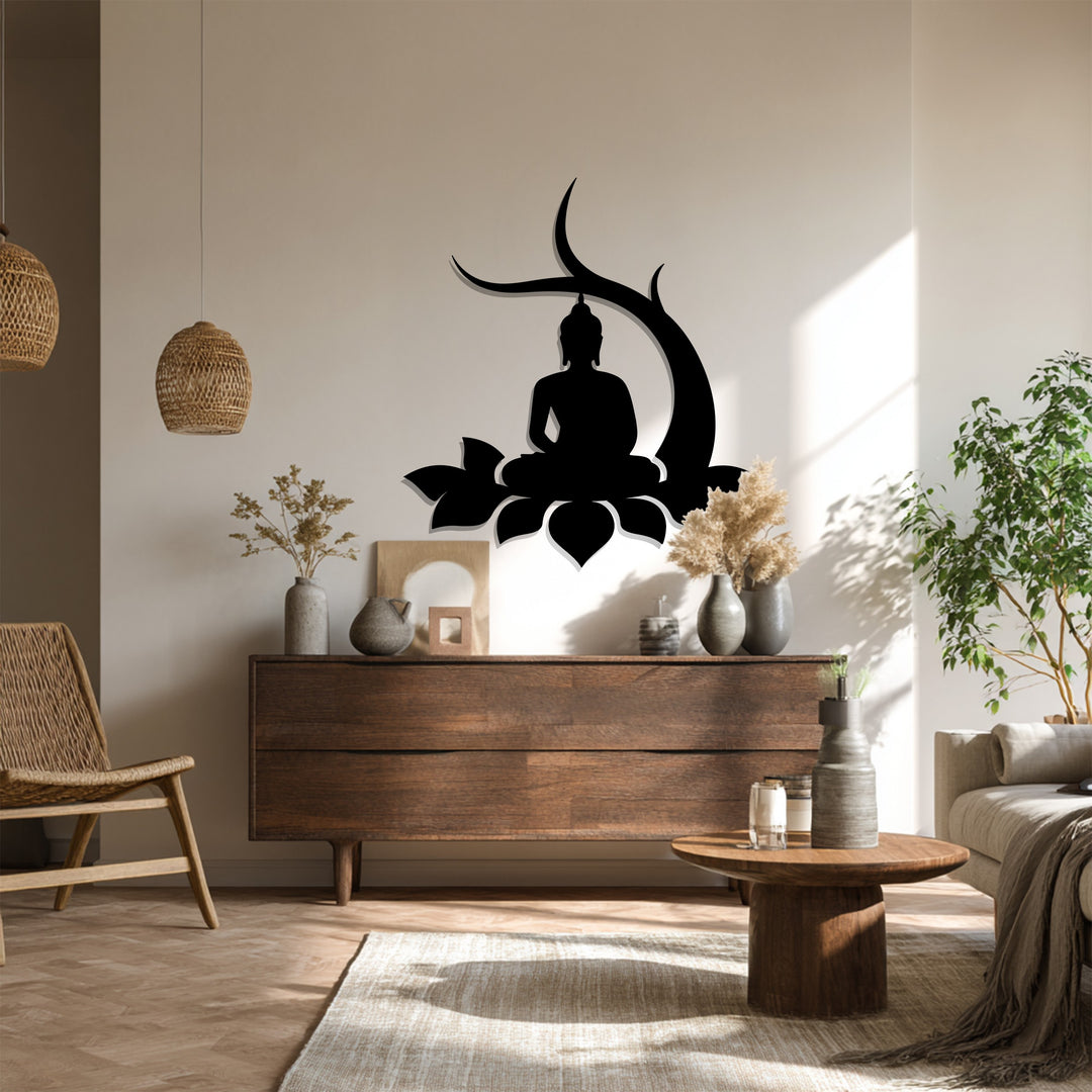 Lotus Buddha Metal Wall Art – Meditative Silhouette Décor