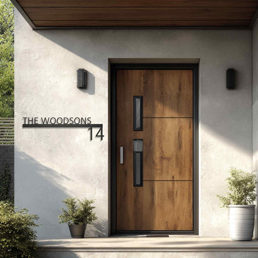 Modern metal house number family address sign