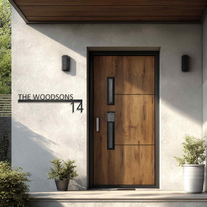 Modern metal house number family address sign