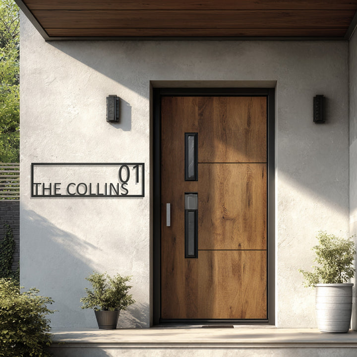 Minimalist metal house number address plaque