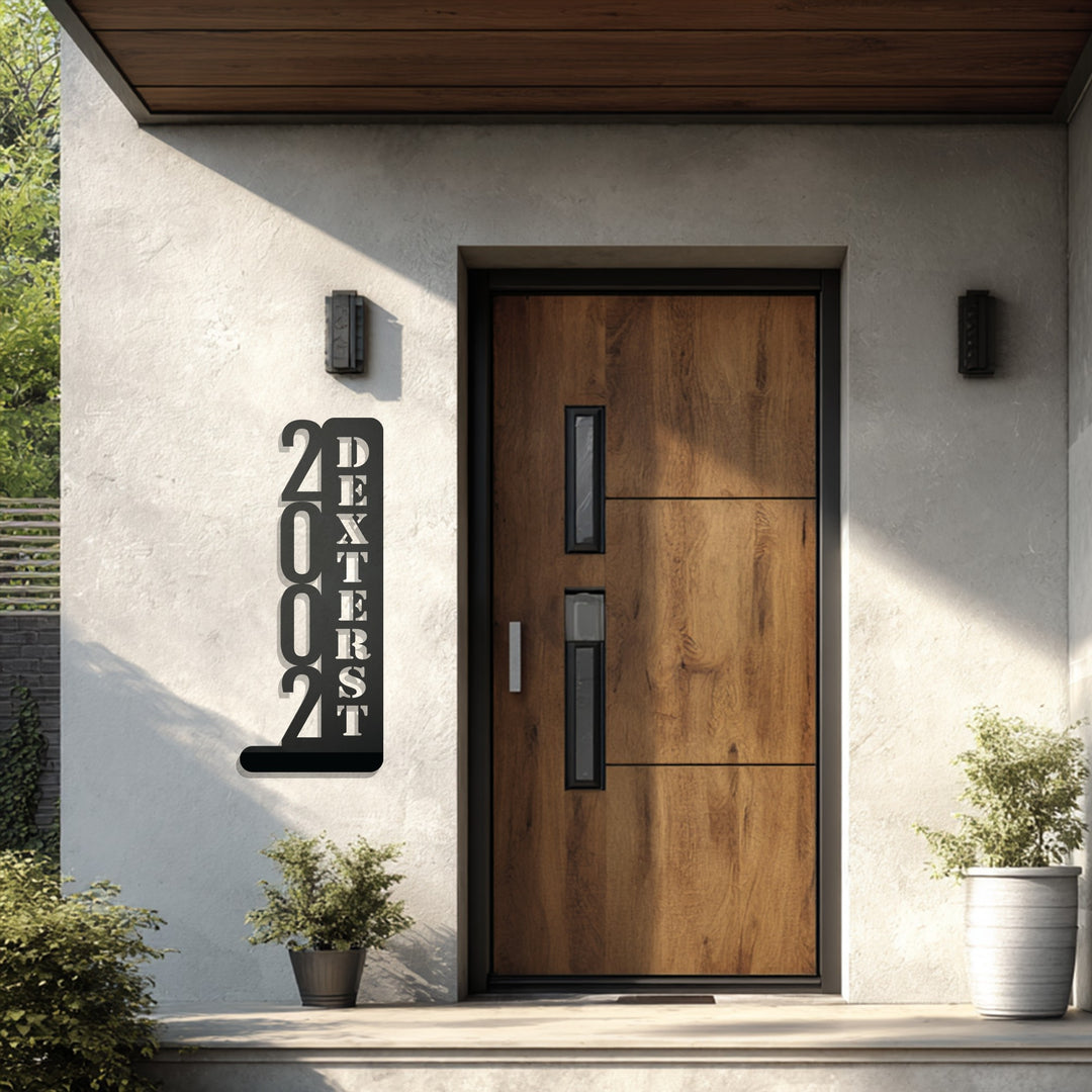 Modern vertical metal house number sign