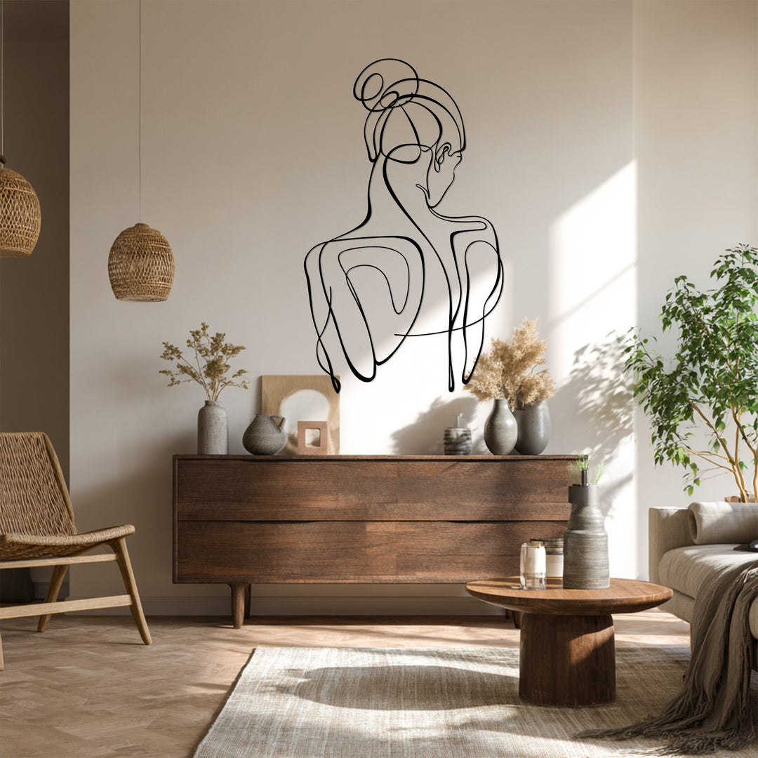 Abstract Woman Metal Wall Art – Minimalist Line Silhouette