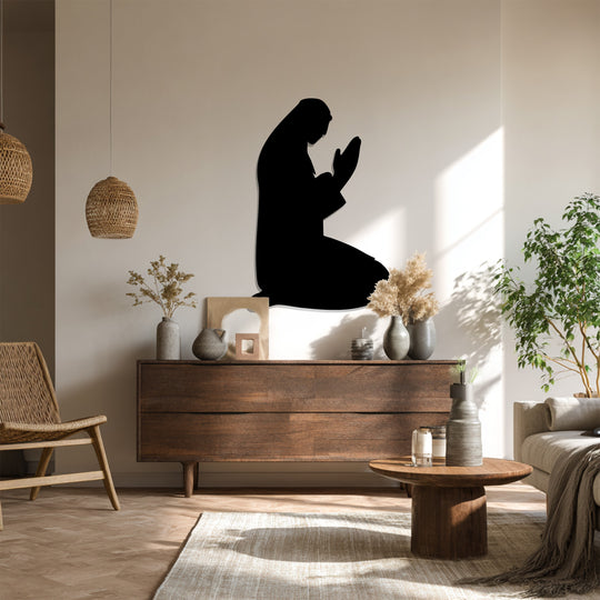 Evoking the stillness of prayer, this decoration wall art features a silent prayer silhouette, adding a spiritual presence with minimalist Islamic metal art.