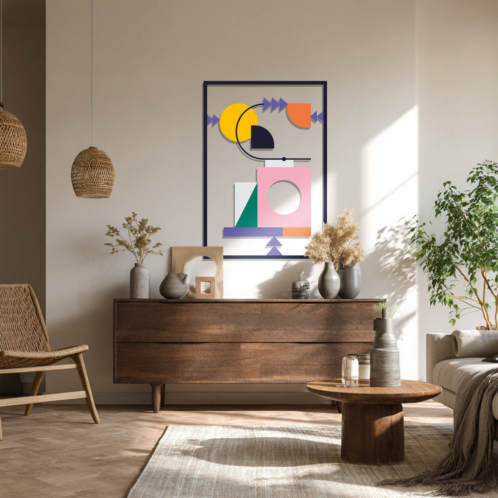 Colorful abstract rectangle and circle wall sculpture