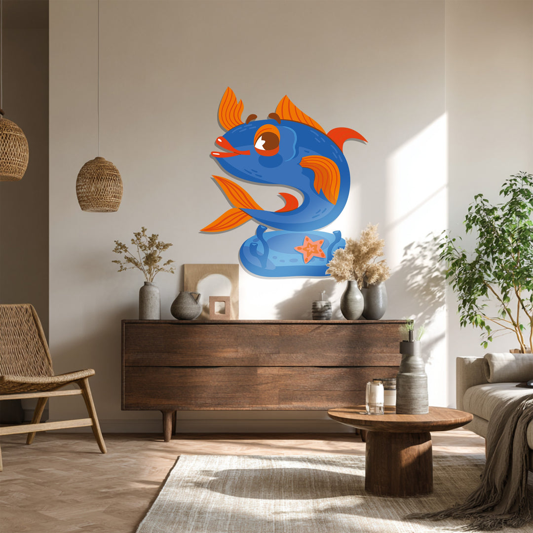 Playful Blue Fish Metal Wall Art – Cheerful Ocean-Inspired Home Decor