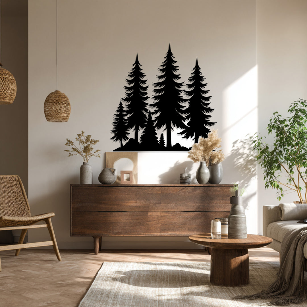 Pine Forest Metal Wall Art – Nature Landscape Silhouette