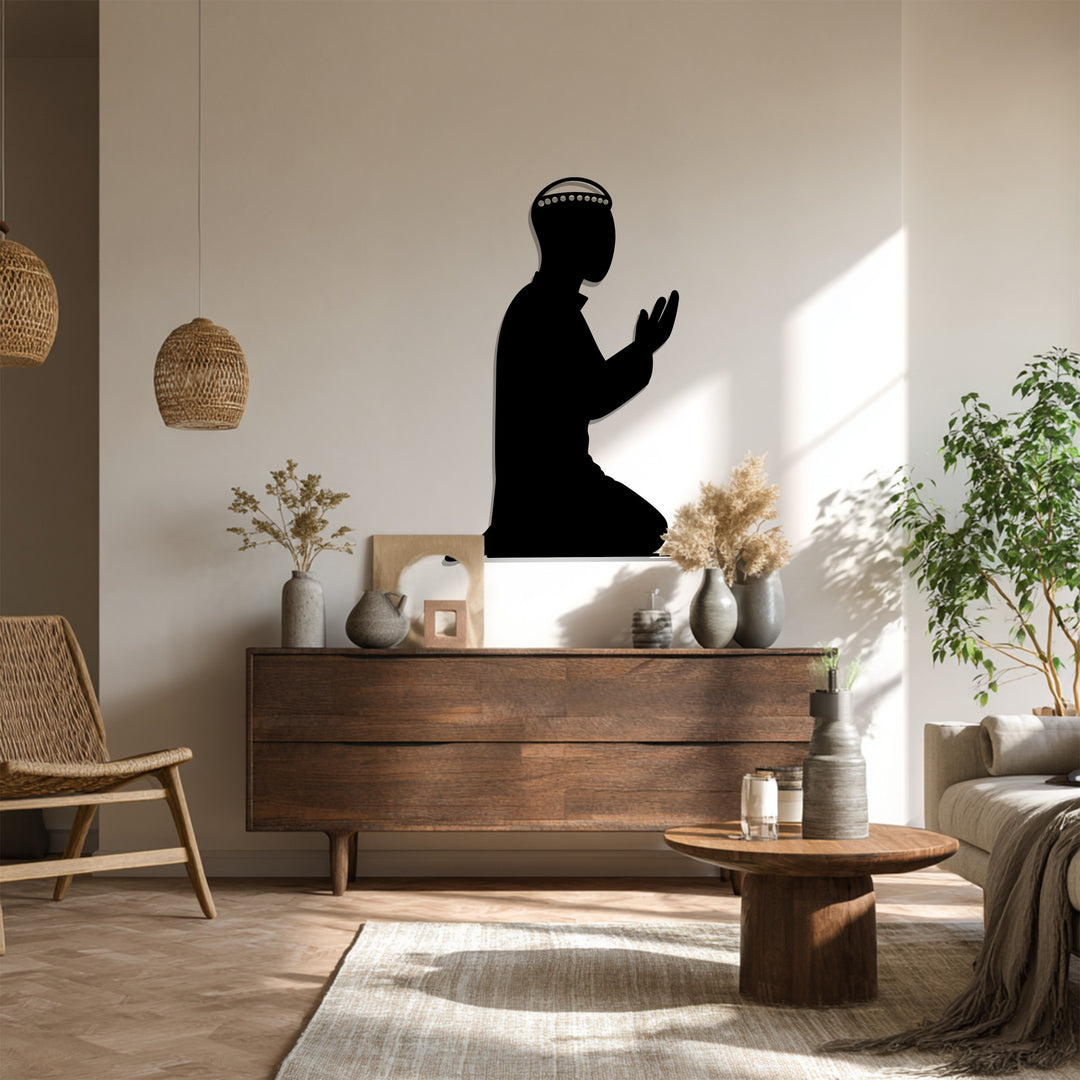 Islamic praying figure metal wall hanging