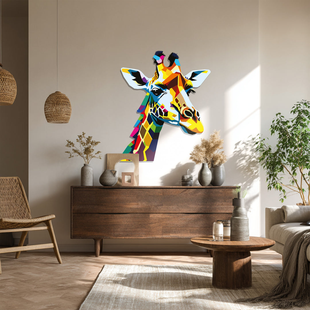 Colorful Giraffe Metal Wall Art – Modern Geometric Animal Home Decor