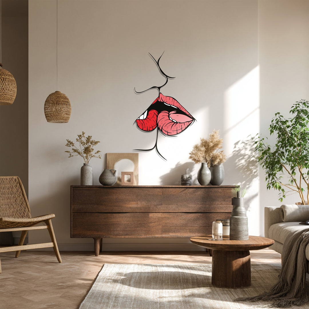 Lips Kiss Metal Wall Art – Sensual Modern Romantic Home Decor