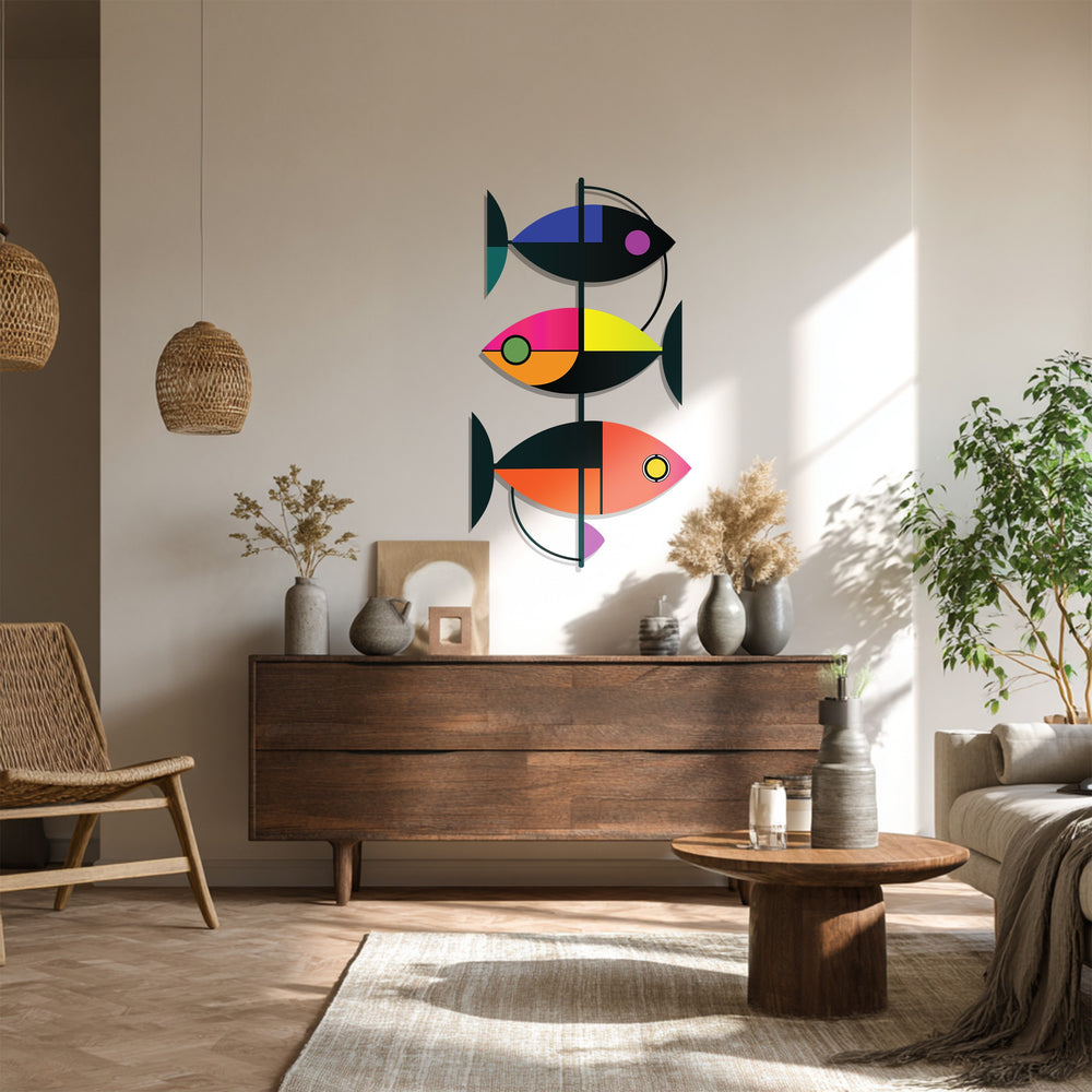 Colorful abstract ocean fish metal decor