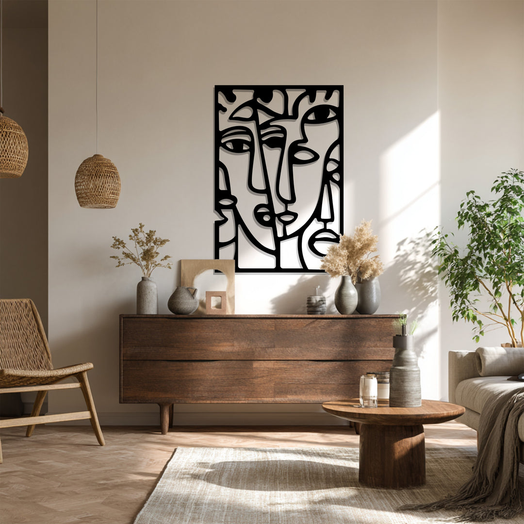 Abstract Faces Metal Wall Art – Modern Minimalist Line Art Décor