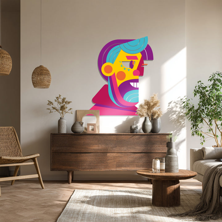 Modern colorful geometric portrait metal wall decor