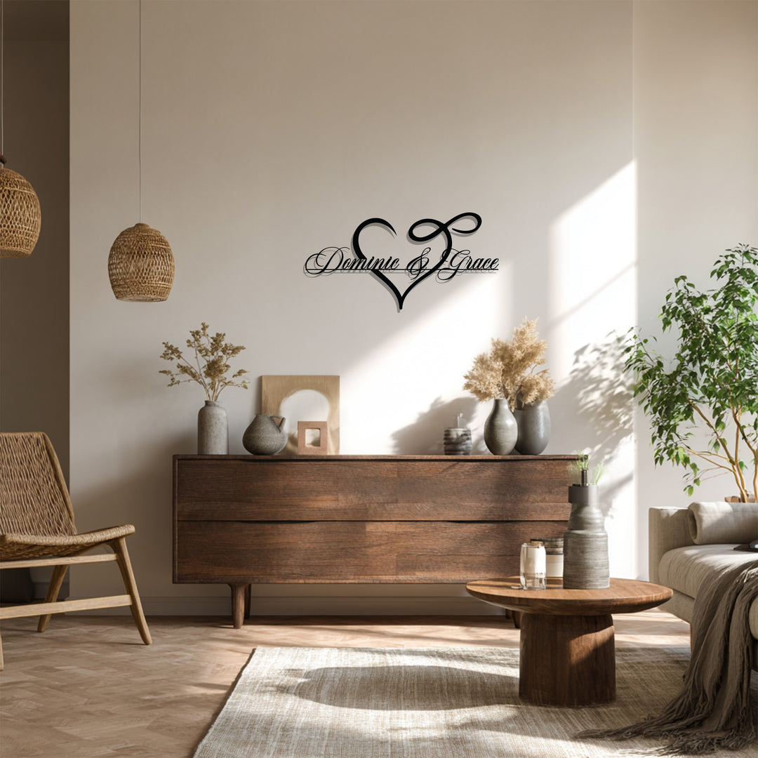 Owen & Ruby Heart Metal Wall Art – Personalized Couple Name Decor