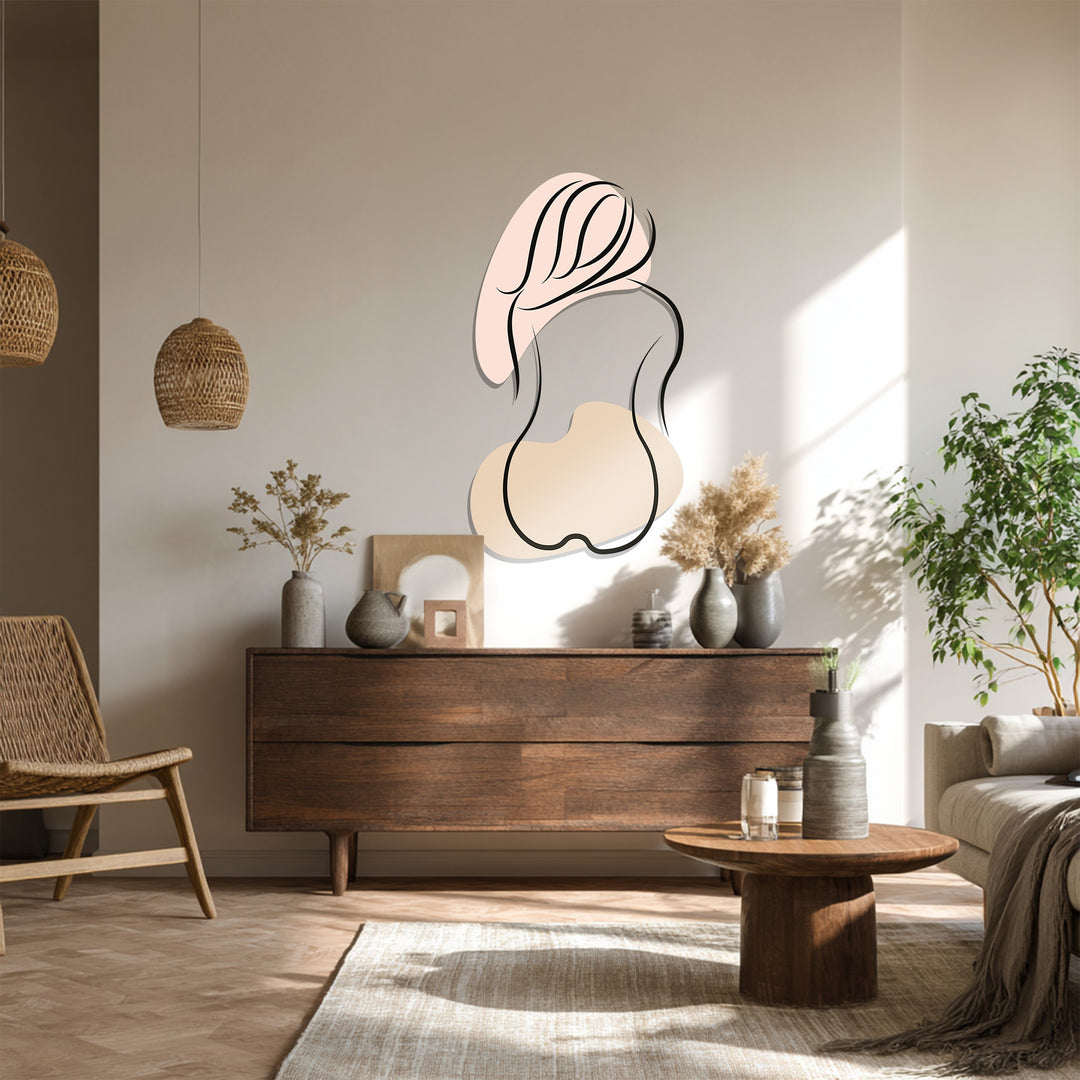 Elegant line art metal wall decor featuring feminine figure