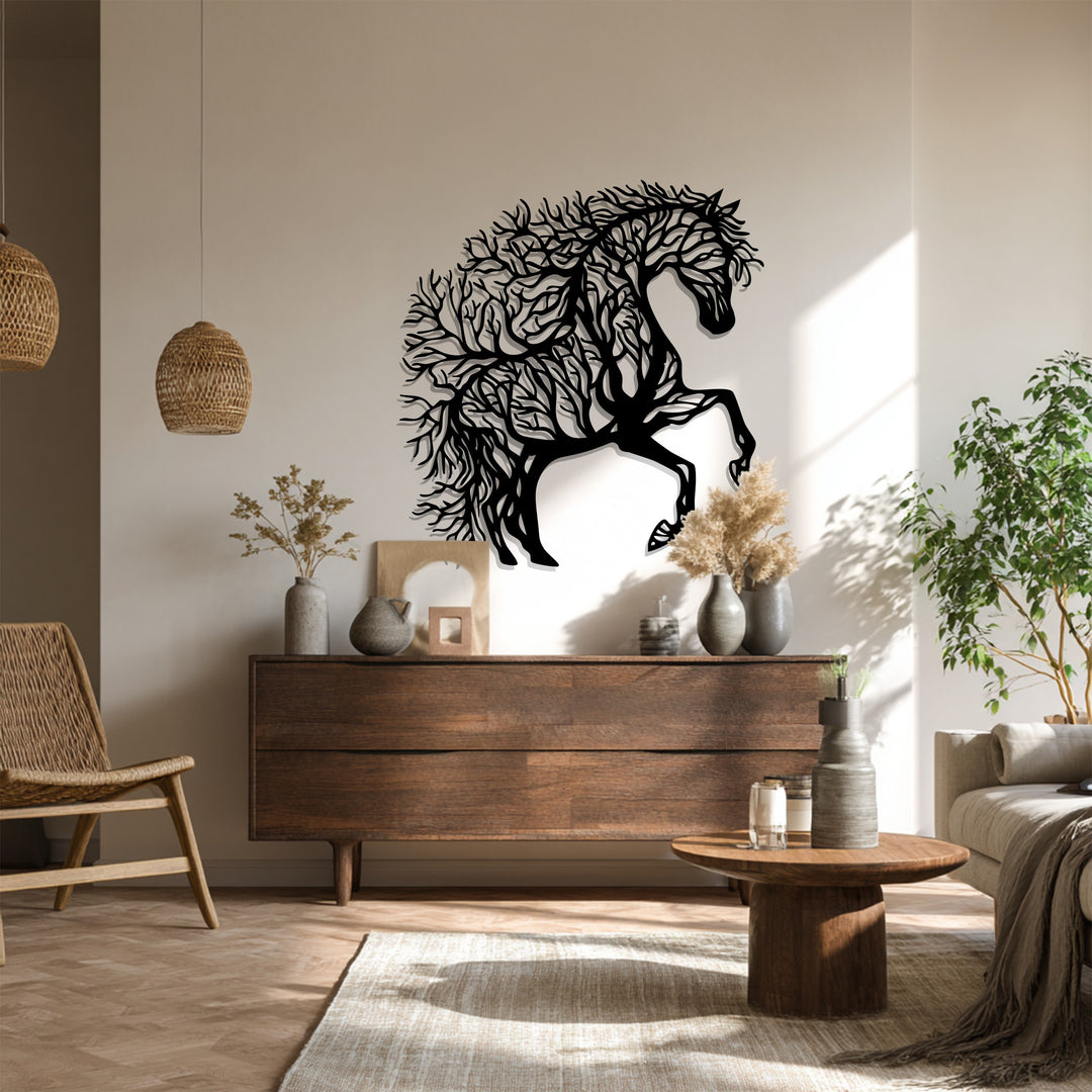 Majestic Tree Horse – Nature-Inspired Metal Wall Art