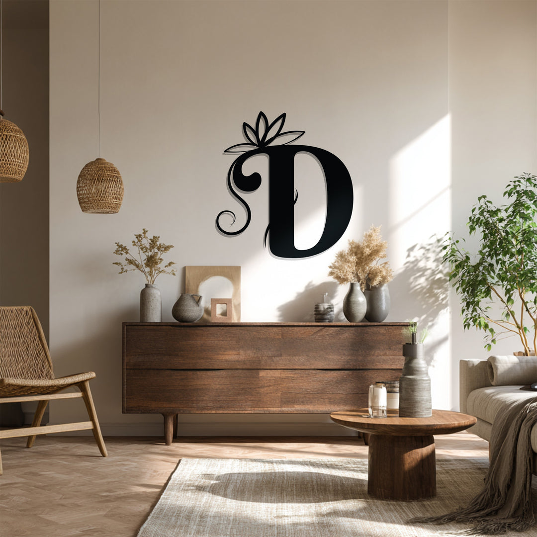 Floral Vine Letter Metal Wall Art – Elegant Botanical Monogram