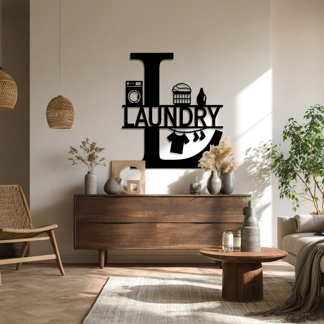 Laundry Room Metal Wall Art – Modern Black Home Decor
