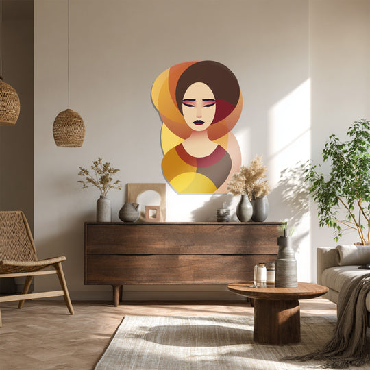 Elegant abstract female portrait metal wall decor for modern homes