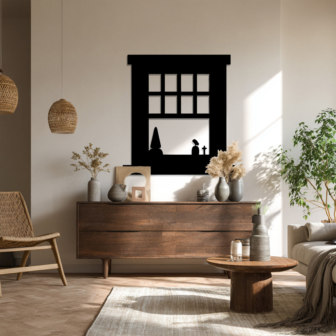 Square Grid Window Metal Wall Art – Minimalist Silhouette Décor