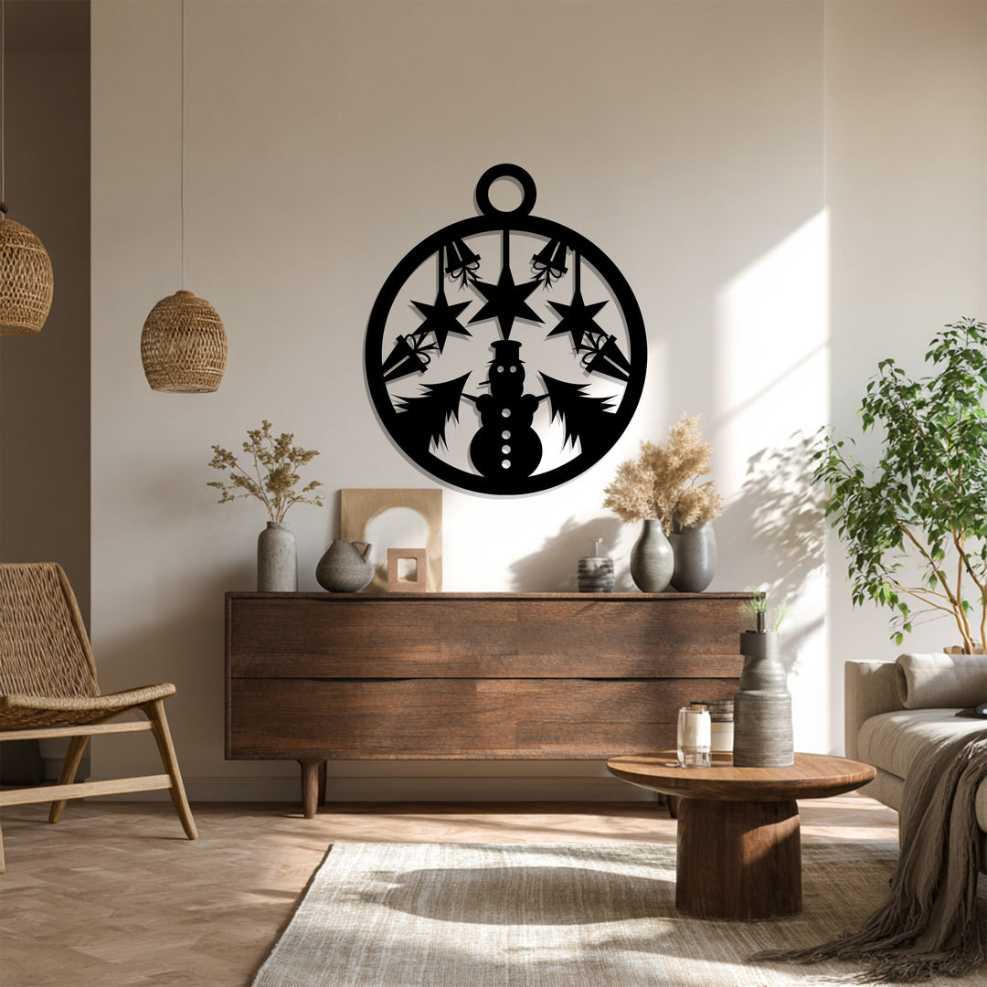 بهجة النجوم - رجل الثلج وأشجار عيد الميلاد فن جداري معدني