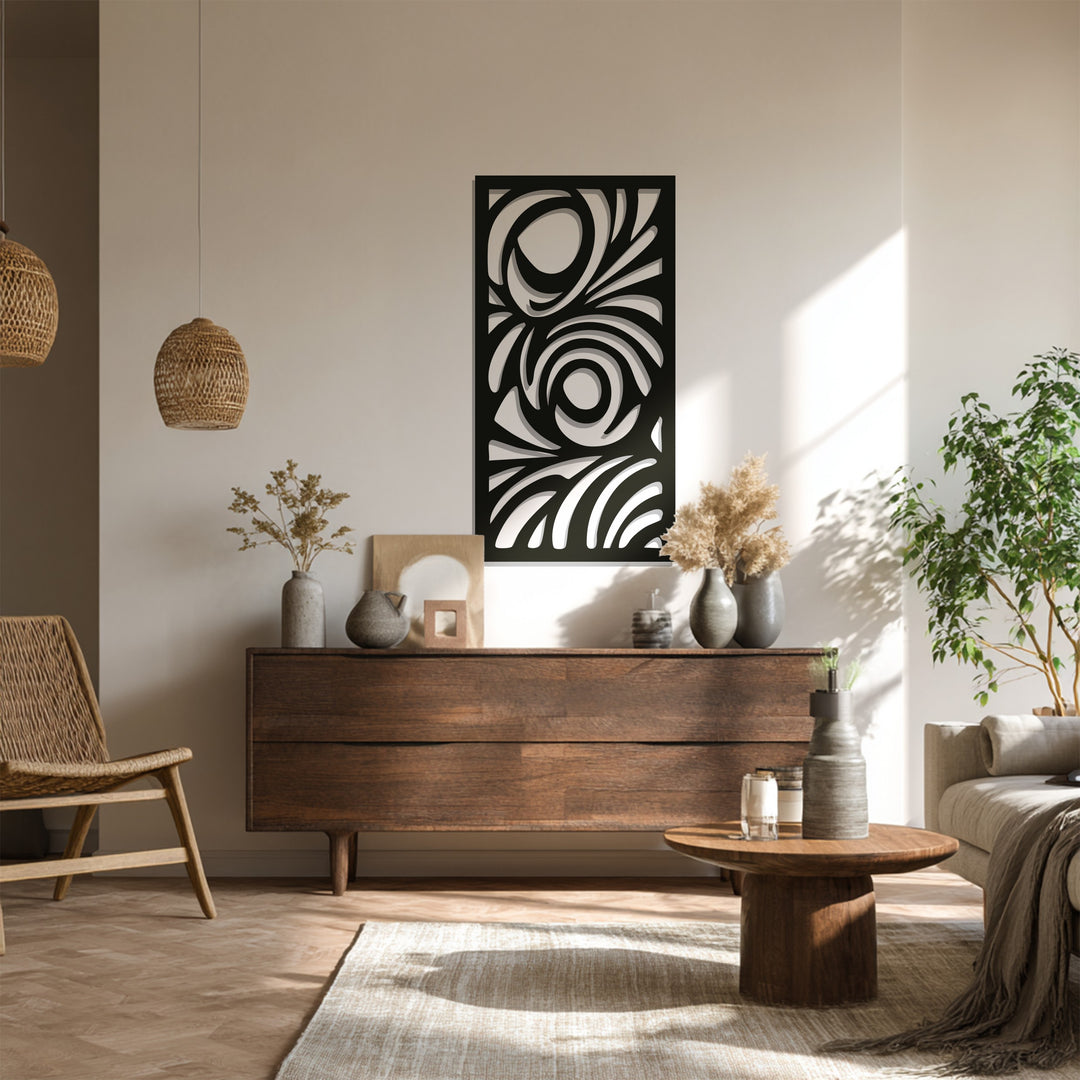 Large swirl panel metal wall decor for living rooms