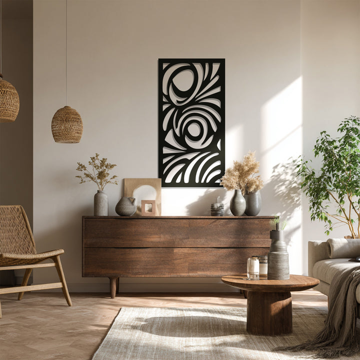Large swirl panel metal wall decor for living rooms