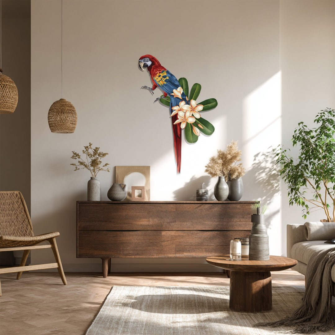 Tropical Parrot Metal Wall Art – Exotic Bird & Flower Design