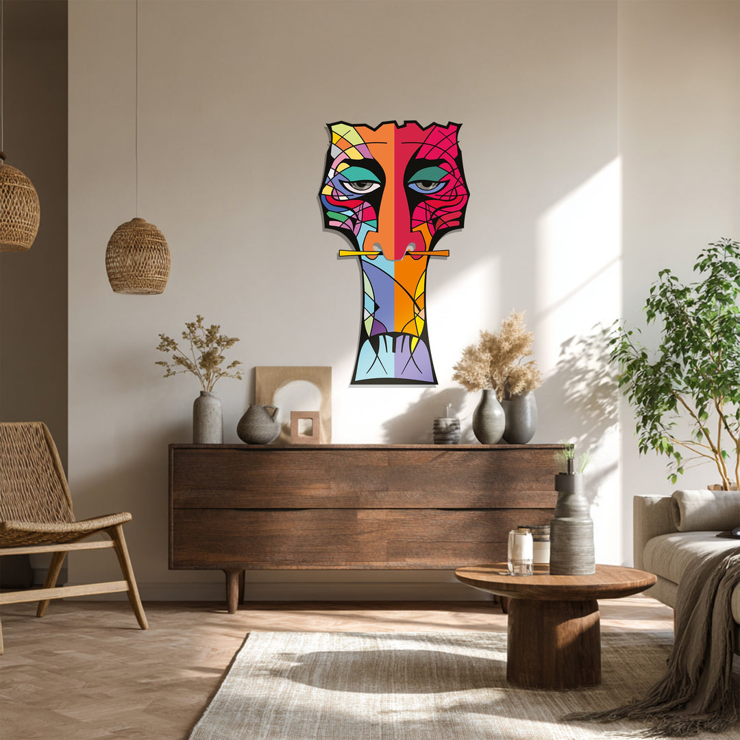 Abstract Tribal Totem Metal Wall Art – Modern Colorful Decor