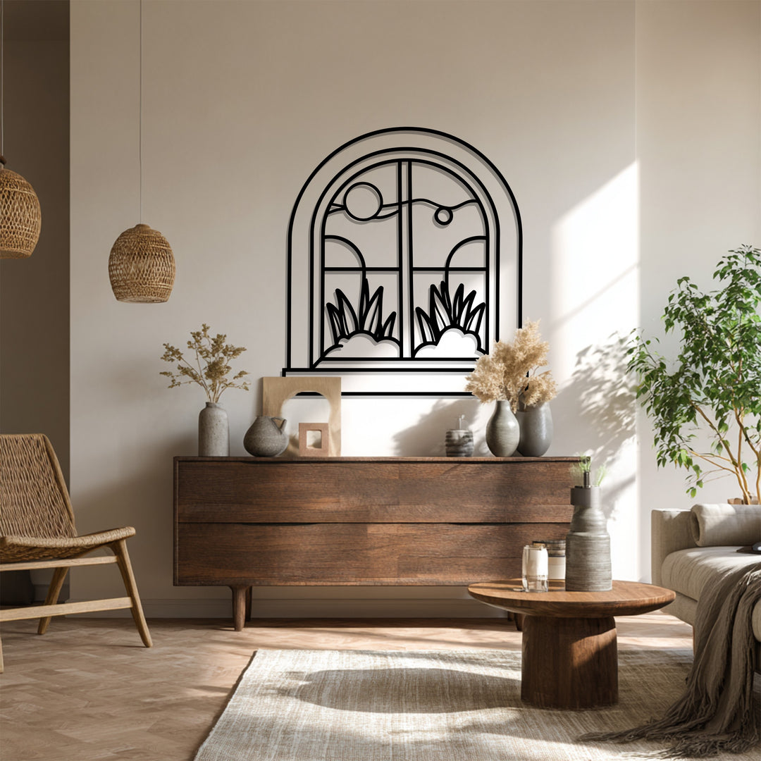 Arched Scenic Window – Decorative Metal Wall Art with Nature View