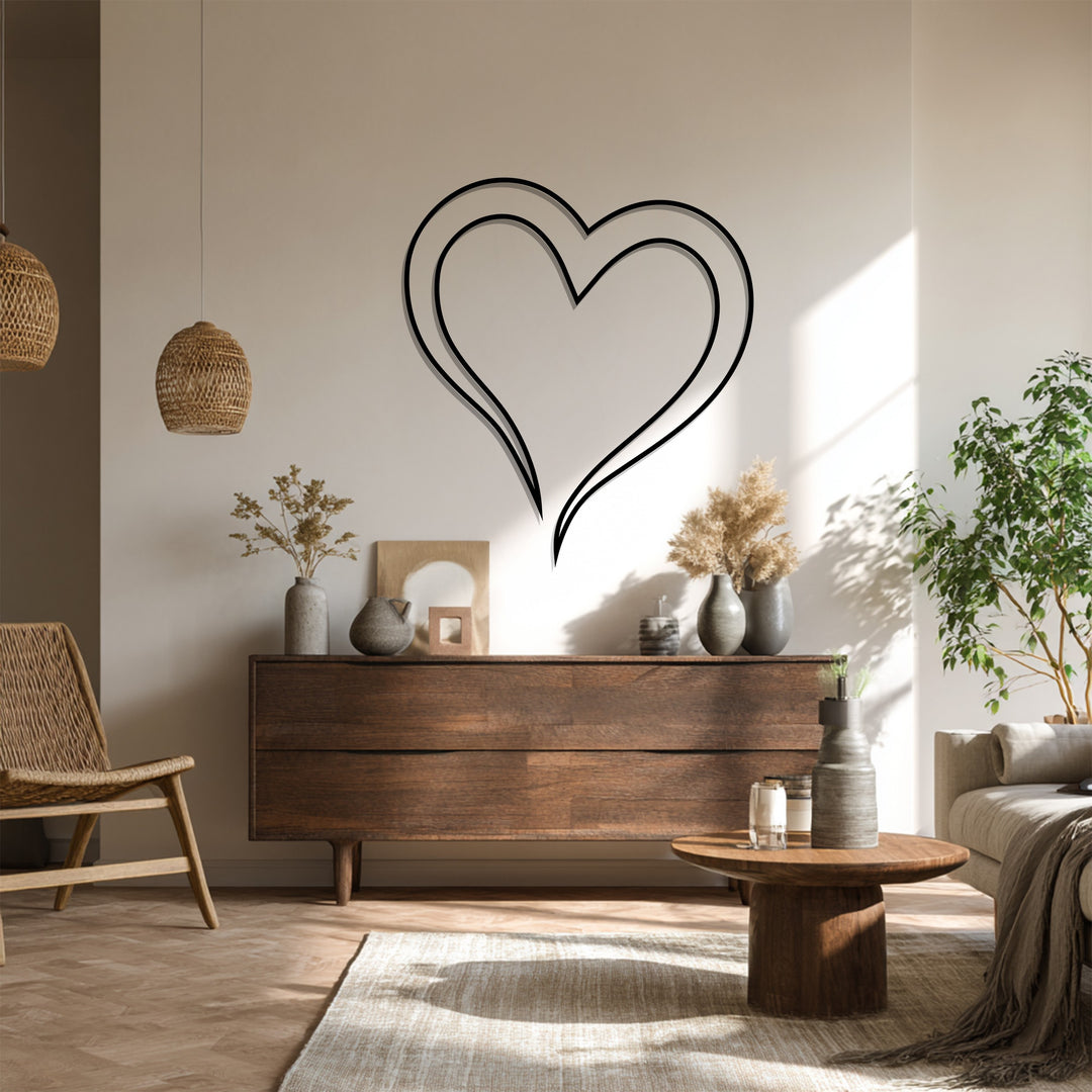 Minimal double heart outline wall decor