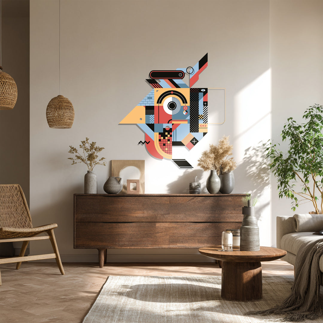 Contemporary bird-shaped metal wall decor with geometric patterns