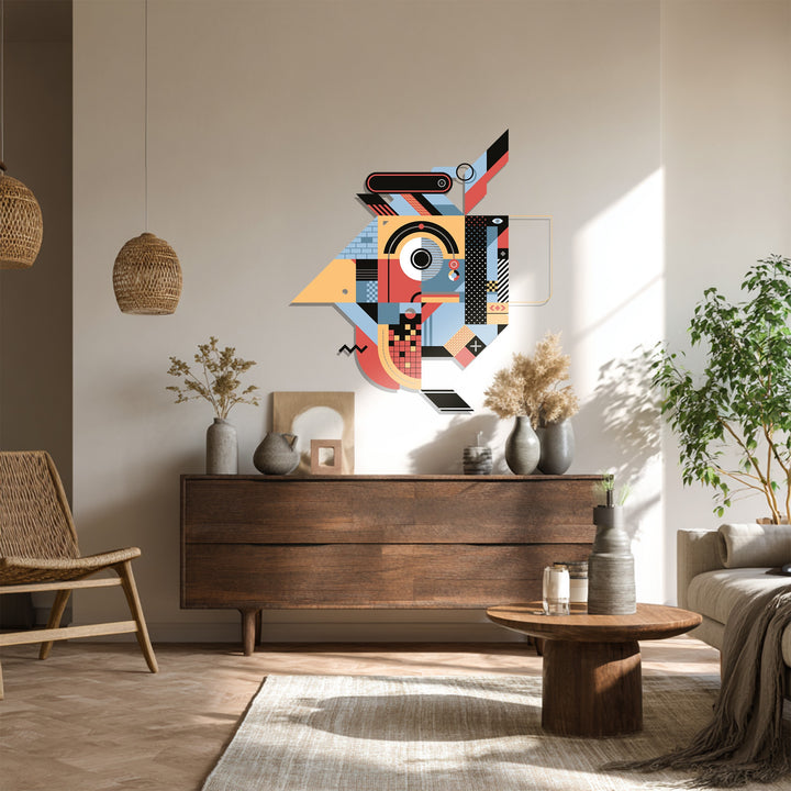 Contemporary bird-shaped metal wall decor with geometric patterns
