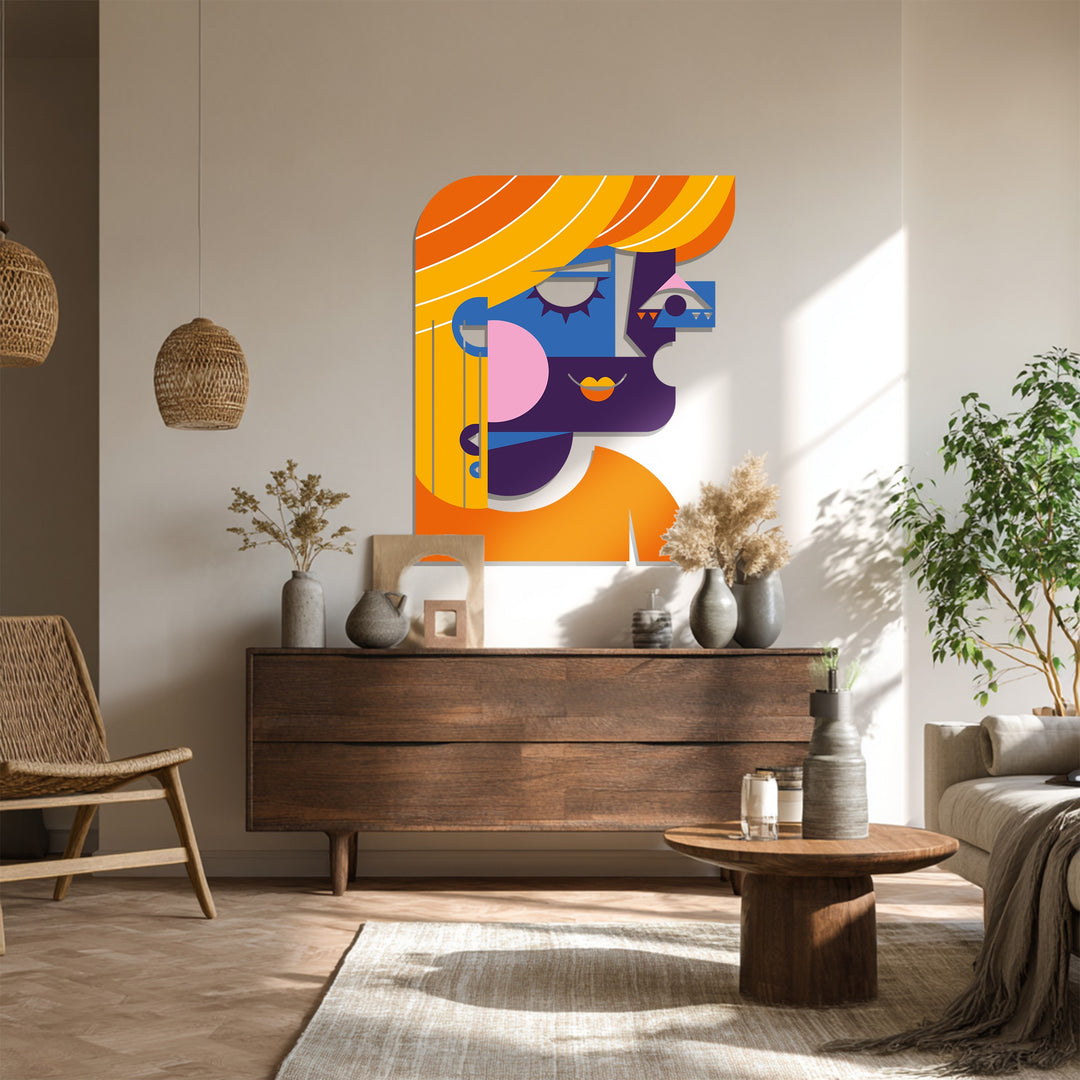 Cubist Woman Metal Wall Art – Modern Abstract Face Decor