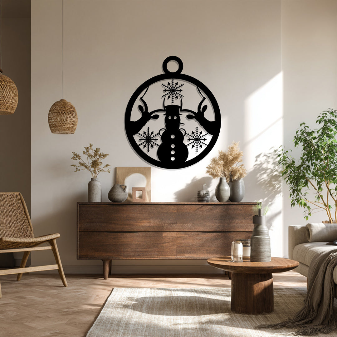 Abbraccio invernale – Natale con pupazzo di neve e renne Decorazioni Murali in Metallo