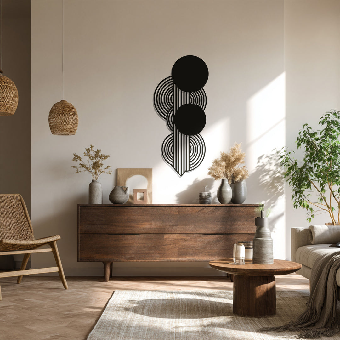 Geometric Circles Metal Wall Art – Black Modern Wall Sculpture