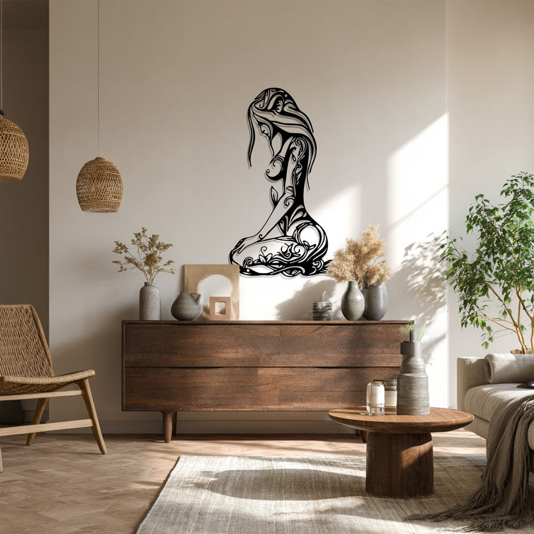 Floral Woman Silhouette Metal Wall Art – Elegant Boho Home Decor