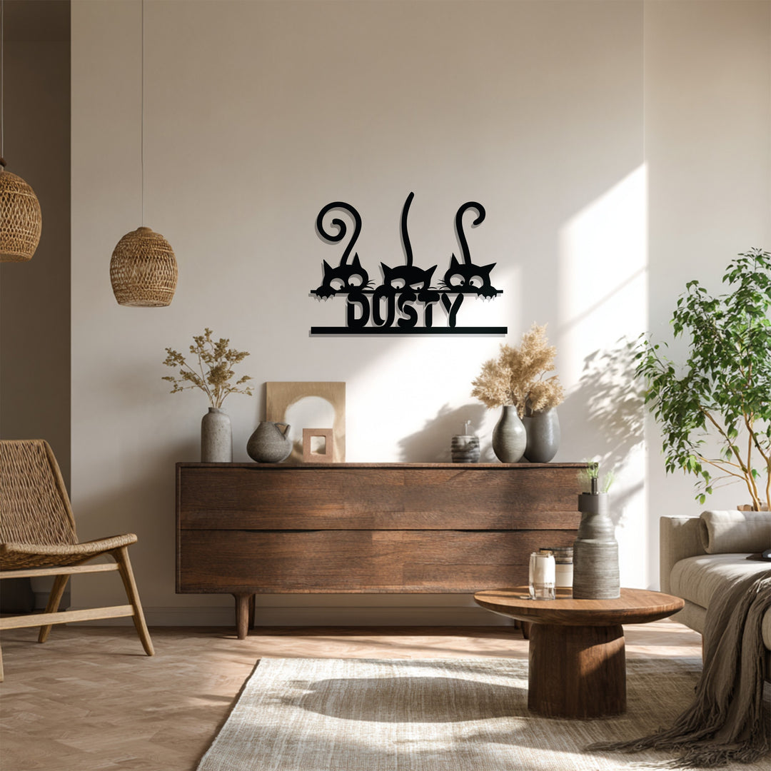Hugo cat trio black metal wall sign