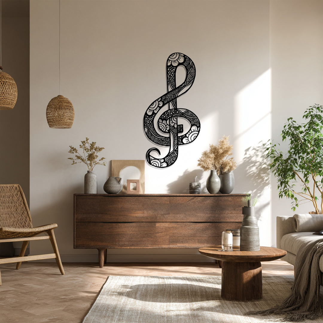 Floral Treble Clef Metal Wall Art – Decorative Music Note