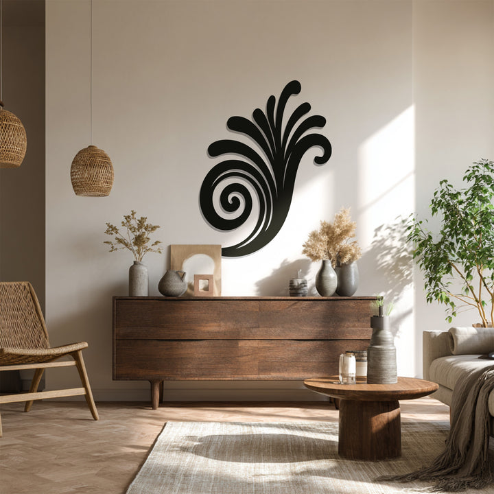 Black swirl and wave metal wall sculpture for interiors