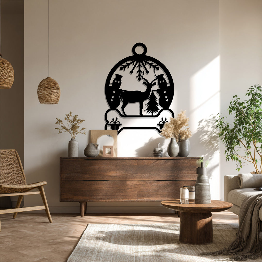 Snowland Serenity – Reindeer & Snowman Metal Wall Art