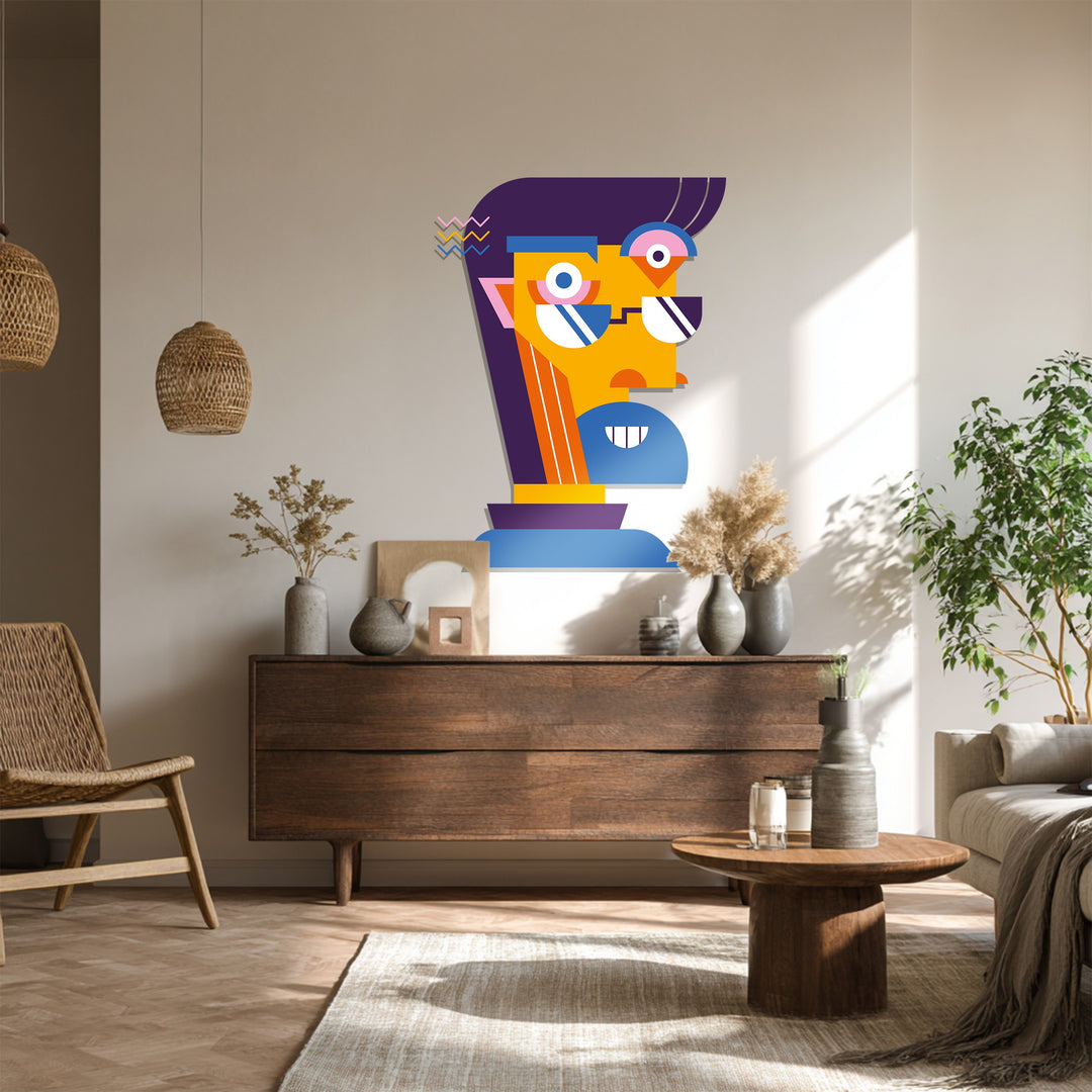 Abstract Man Face Metal Wall Art – Colorful Modern Cubist Home Decor